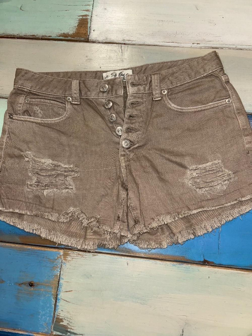 Free People Button Fly Distressed Jean Shorts